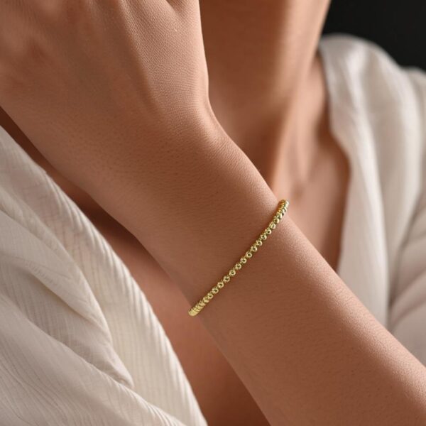 14k Yellow Gold High Polish Bead Cuff Bangle (3.00 mm) - Image 2