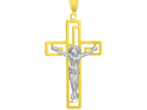 14k Two-Tone Gold Cross with Figure Pendant