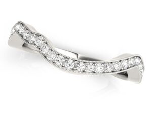 14k White Gold Milgrained Curve Style Diamond Wedding Band (1/5 cttw)