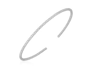 14k White Gold High Polish Bead Cuff Bangle (2.00 mm)