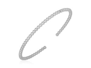 14k White Gold High Polish Bead Cuff Bangle (3.00 mm)
