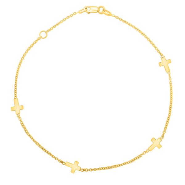 Stationed Cross Anklet in 14K Yellow Gold (1.00 mm) - Image 2