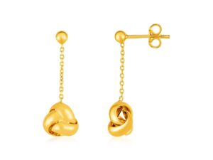 14k Yellow Gold Love Knot Drop Earrings
