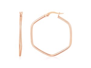 14K Rose Gold Hexagon Hoop Rounded Edge Earrings