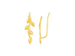 Leafy Branch Motif Climber Earrings in 14k Yellow Gold