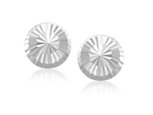 Flat Style Diamond Cut Stud Earrings in 14k White Gold(8mm)