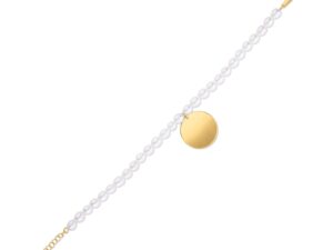 14k Yellow Gold Pearl Tag Charm Bracelet