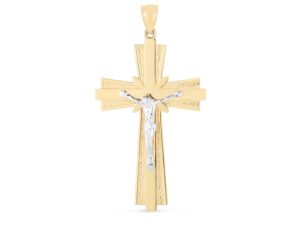 14k Two Tone Gold High Polish Diamond Cut Cross Pendant