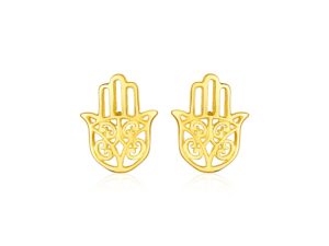 14k Yellow Gold Polished Hand of Hamsa Post Earrings