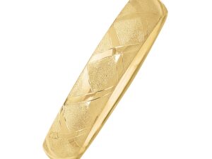 10k Yellow Gold Dual-Textured Diamond Pattern Bangle (12.00 mm)