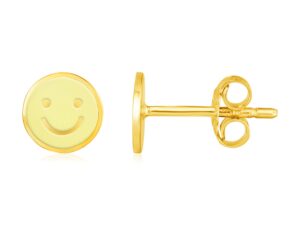 14k Yellow Gold and Enamel Yellow Smiley Face Stud Earrings
