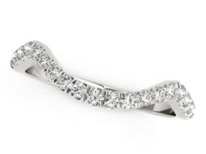 14k White Gold Modern Curved Style Pave Diamond Wedding Band (1/5 cttw)