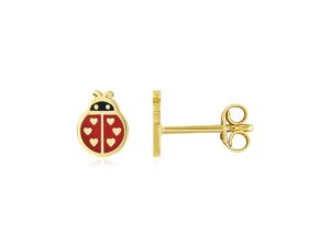 14K Yellow Gold Ladybug Enamel Earrings