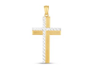 14k Two Tone Gold High Polish Diamond Cut Cross Pendant