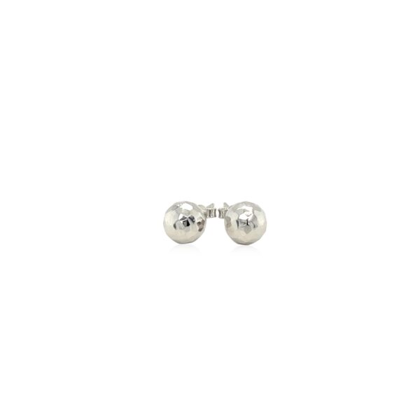 14k White Gold Ball Earrings with Faceted Texture(7mm) - Image 2