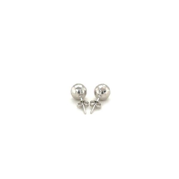14k White Gold Ball Earrings with Faceted Texture(7mm) - Image 3