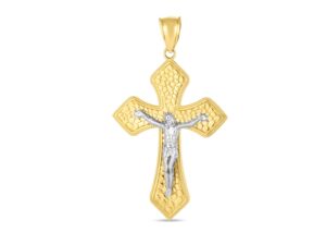 14k Two Tone Gold High Polish Diamond Cut Cross Pendant