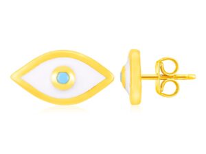 14K Yellow Gold Evil Eye Earrings with Enamel