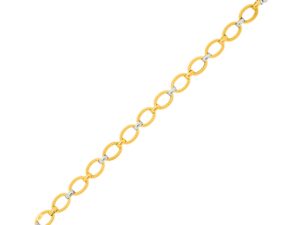14k Two-Tone Gold Chain Bracelet with Textured Oval Links (6.35 mm)