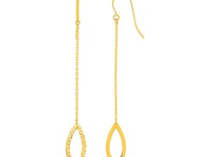 Textured Pear Shaped Long Drop Earrings in 14k Yellow Gold