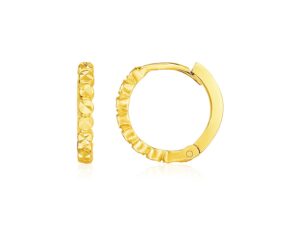 14k Yellow Gold Petite Textured Round Hoop Earrings