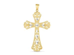 14k Two Tone Gold High Polish Diamond Cut Cross Pendant