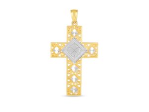 14k Two Tone Gold High Polish Diamond Cut Cross Pendant
