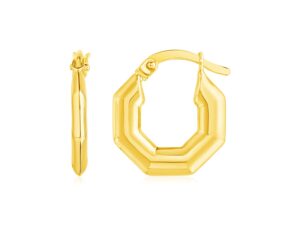 14k Yellow Gold Octagon Hoop Earrings