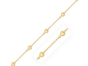 14k Yellow Gold Rolo Chain Bracelet with Puffed Heart Stations (3.30 mm)