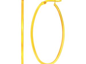 14k Yellow Gold Slim Oval Shape Hoop Earrings