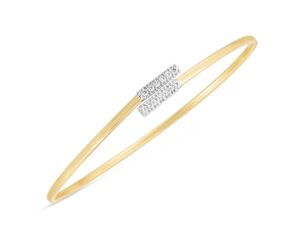 14k Two Tone Gold Diamond Bypass Bar Bangle (2.00 mm)