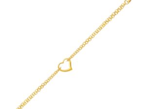 10k Yellow Gold Double Rolo Chain Anklet with an Open Heart Station