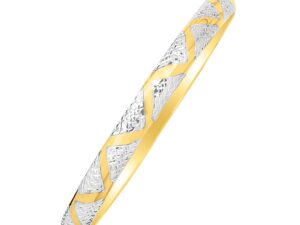 10k Two-Tone Gold Textured Zigzag Style Bangle (6.00 mm)
