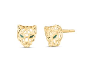 14k Yellow Gold Panther Head Stud Earrings