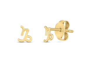 14k Yellow Gold Capricorn Stud Earrings