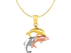 Pendant with Three Dolphins in 10k Tri Color Gold