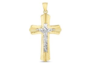 14k Two Tone Gold High Polish Diamond Cut Cross Pendant