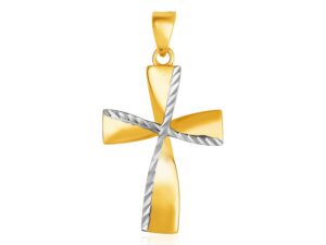 14k Two-Toned Yellow and White Gold Textured Cross Pendant