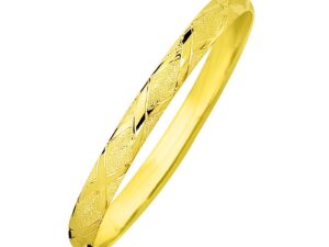 10k Yellow Gold Slender Diamond Pattern Textured Bangle (6.00 mm)