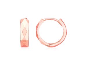 14K Rose Gold Diamond Motif Faceted Huggie Earrings