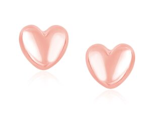14k Rose Gold Puffed Heart Shape Shiny Earrings