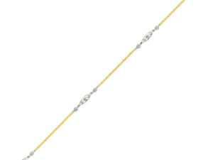 14k Two-Tone Gold Chain Anklet with Rope Design Oval Stations
