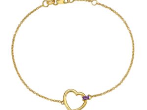 Amethyst Baguette Heart Bracelet in 14K Yellow Gold