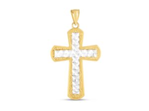 14k Two Tone Gold High Polish Diamond Cut Cross Pendant